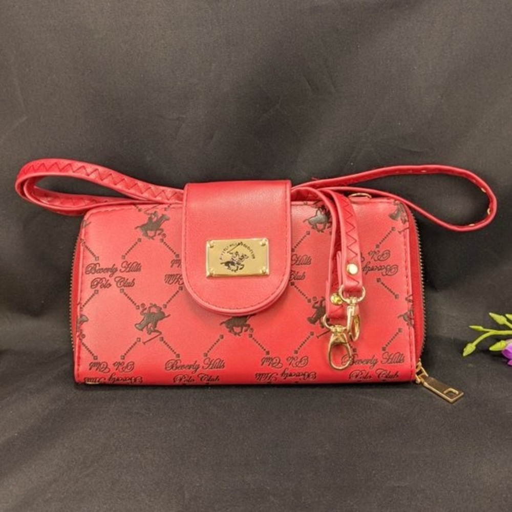 Beverly Hills Polo Club Women Faux Leather Red Crossbody Wallet